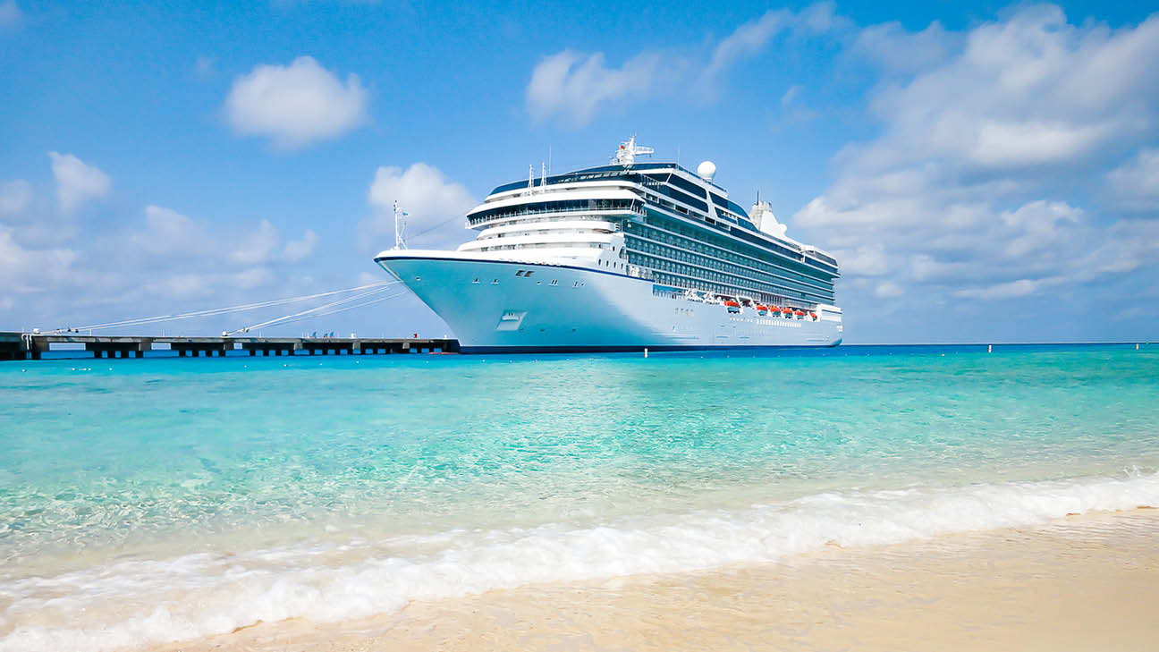 Cruise ship anchored at Caribbean destination