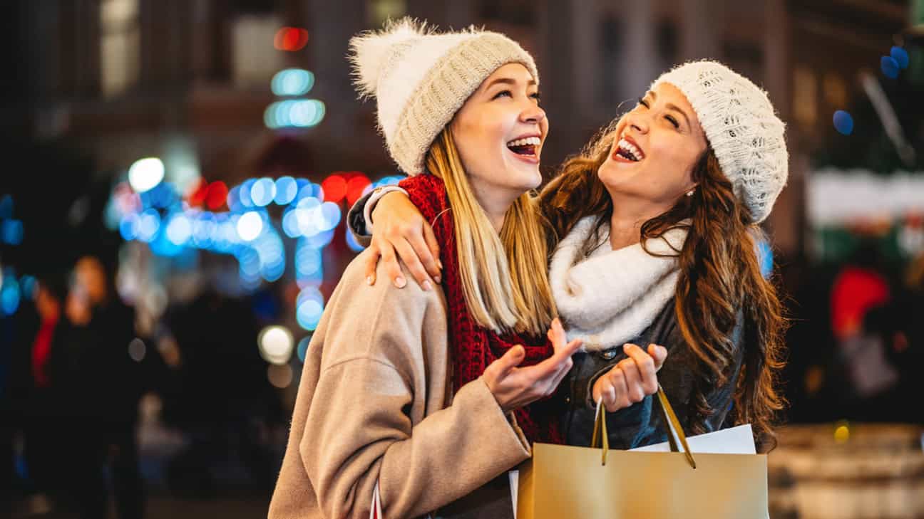 Two women holiday shopping